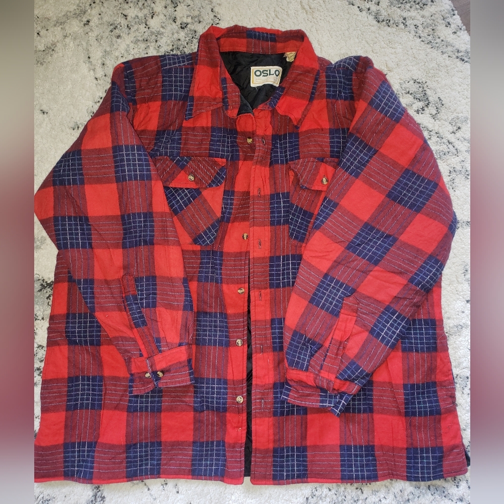 Lightly quilted flannel shirt red and blue plaid Oslo size 3 XL
